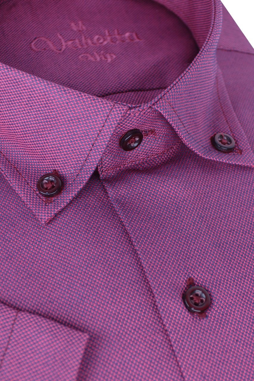 Erkek Fuşya Rengi Kısa Kollu Klasik Kesim Yaka Düğmeli Oxfort Gömlek