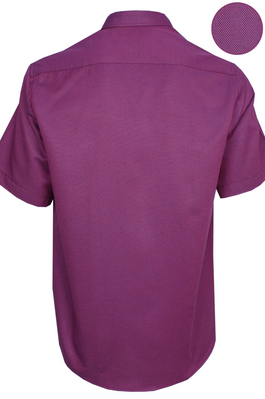 Erkek Fuşya Rengi Kısa Kollu Klasik Kesim Yaka Düğmeli Oxfort Gömlek