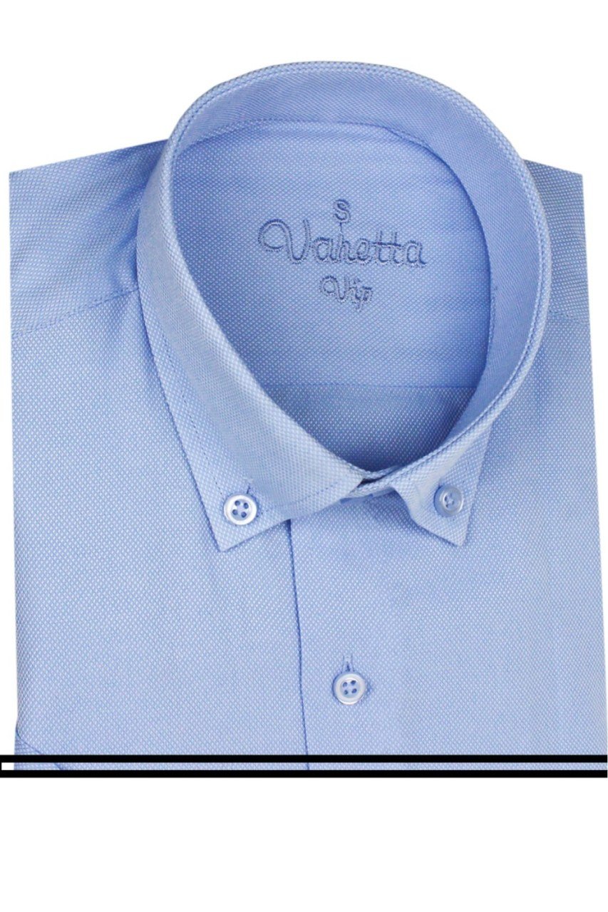 Erkek Açık Mavi Kısa Kollu Klasik Kesim Yaka Düğmeli Oxfort Gömlek