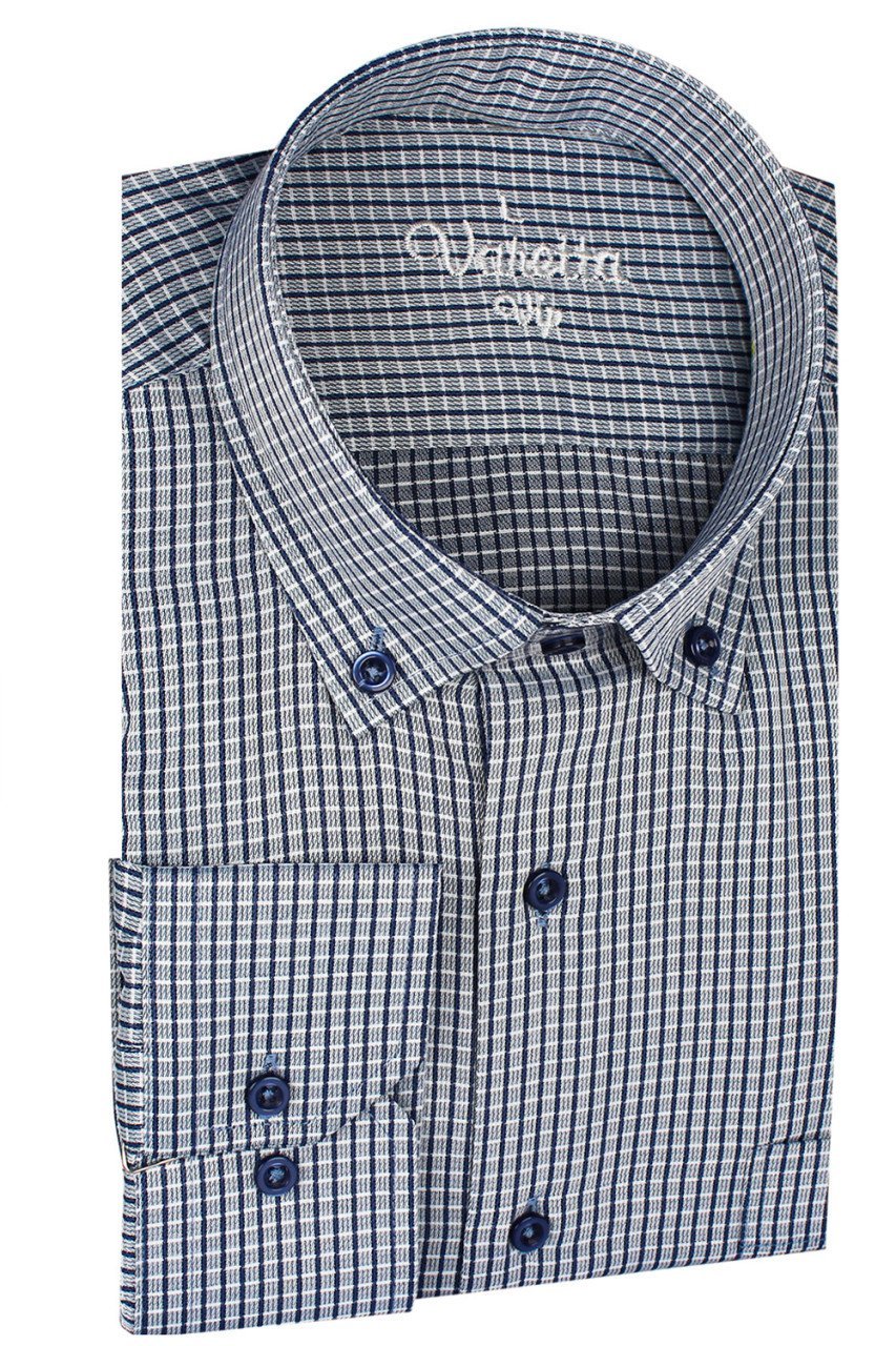 Erkek Lacivert Kareli Klasik Kesim Uzun Kollu Tek Cepli Yaka Düğmeli Gömlek