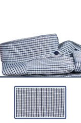 Erkek Lacivert Kareli Klasik Kesim Uzun Kollu Tek Cepli Yaka Düğmeli Gömlek