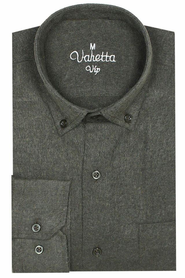 Varetta Erkek Yeşil Kışlık Yaka Düğmeli Cepli Düz Geniş Kesim Gömlek