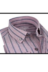 Varetta Erkek Gül Kurusu Çizgili Uzun Kollu Cepli Klasik Kesim Gömlek