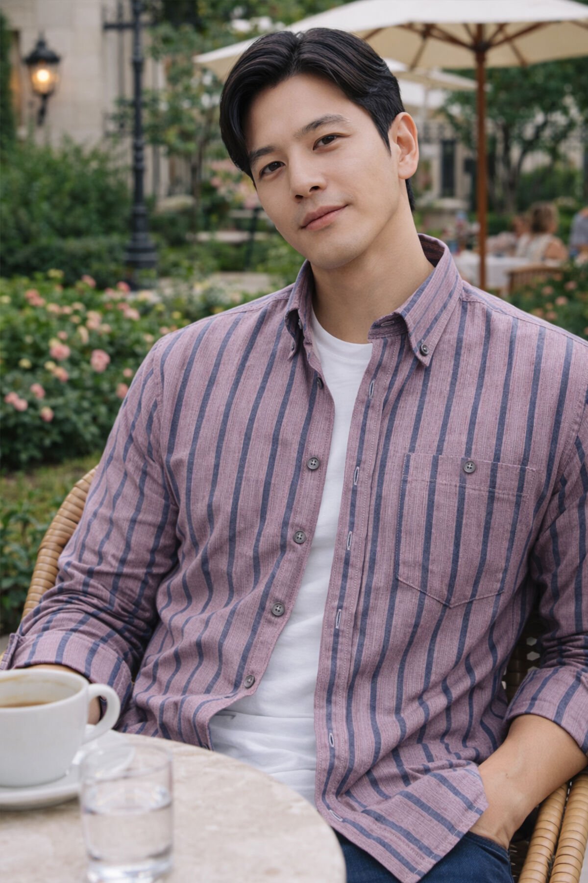 Varetta Erkek Gül Kurusu Çizgili Uzun Kollu Cepli Klasik Kesim Gömlek