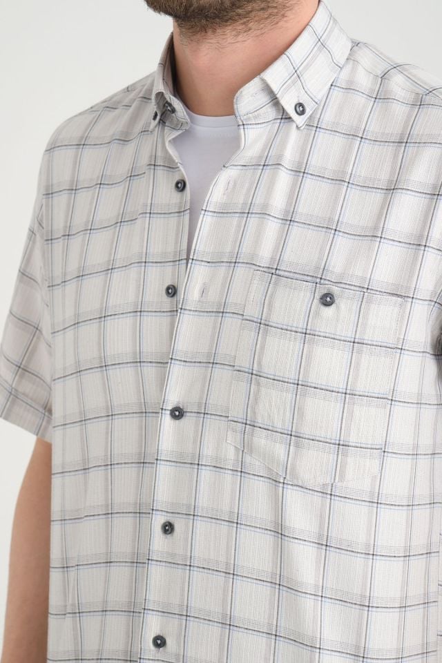 Varetta Erkek Gri Kısa Kollu Kareli Cepli Pamuklu Gömlek