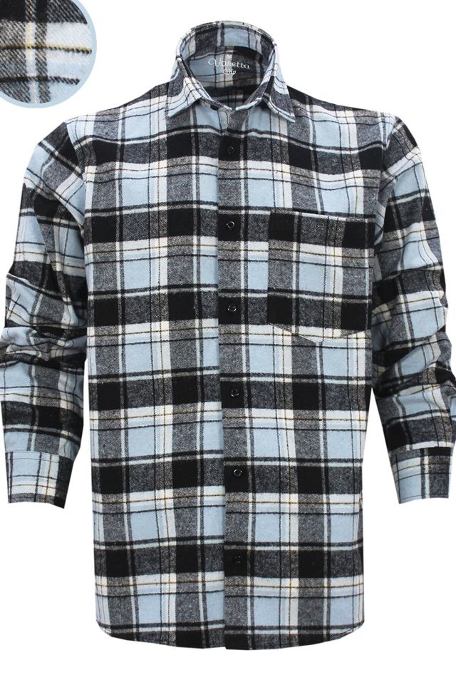 Varetta Erkek Mavi Siyah Oduncu Kareli Geniş Kesim Cepli Gömlek Mavi Siyah - 2XL