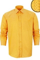Erkek Sarı Baskıl Klasik Kesim Uzun Kollu Tek Cepli Gömlek