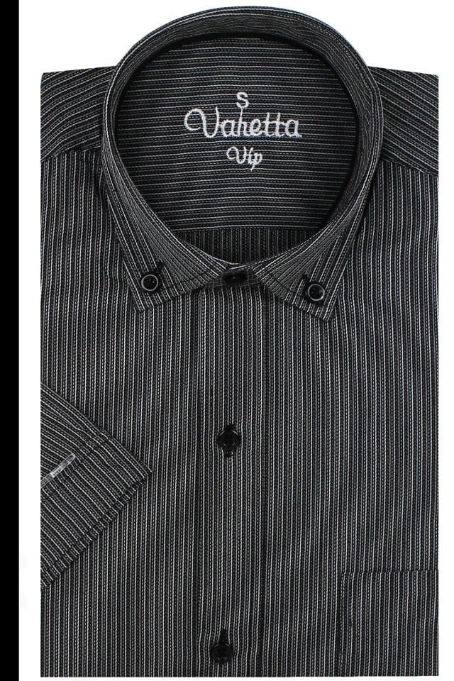 Varetta Erkek Siyah  Kısa Kollu Cepli Geniş Kesim Pamuklu Yazlık Kareli Gömlek