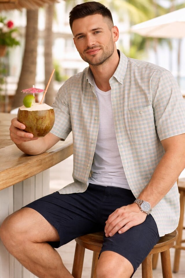 Varetta Erkek Yeşil Kısa Kollu Kareli Cepli Pamuklu Gömlek