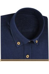 Varetta Erkek Lacivert Keten Slim Fit Uzun Kollu Yaka Düğmeli Gömlek