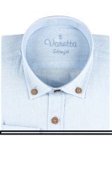 Varetta Erkek Buz Mavi Keten Slim Fit Uzun Kollu Yaka Düğmeli Gömlek