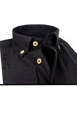 Varetta Erkek Siyah Keten Slim Fit Uzun Kollu Yaka Düğmeli Gömlek