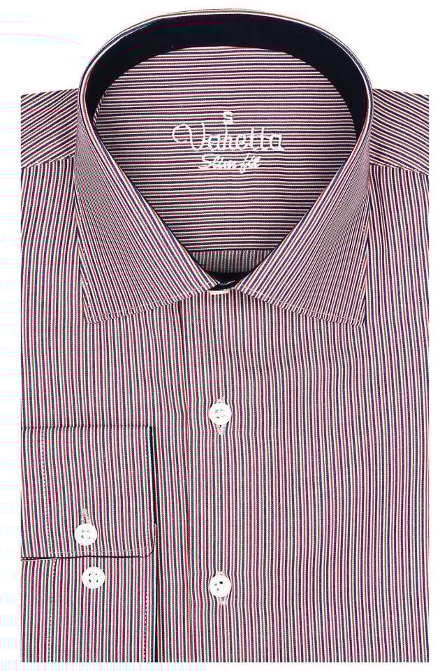 Erkek Kırmızı Slim Fit Çizgili Uzun Kollu Gömlek