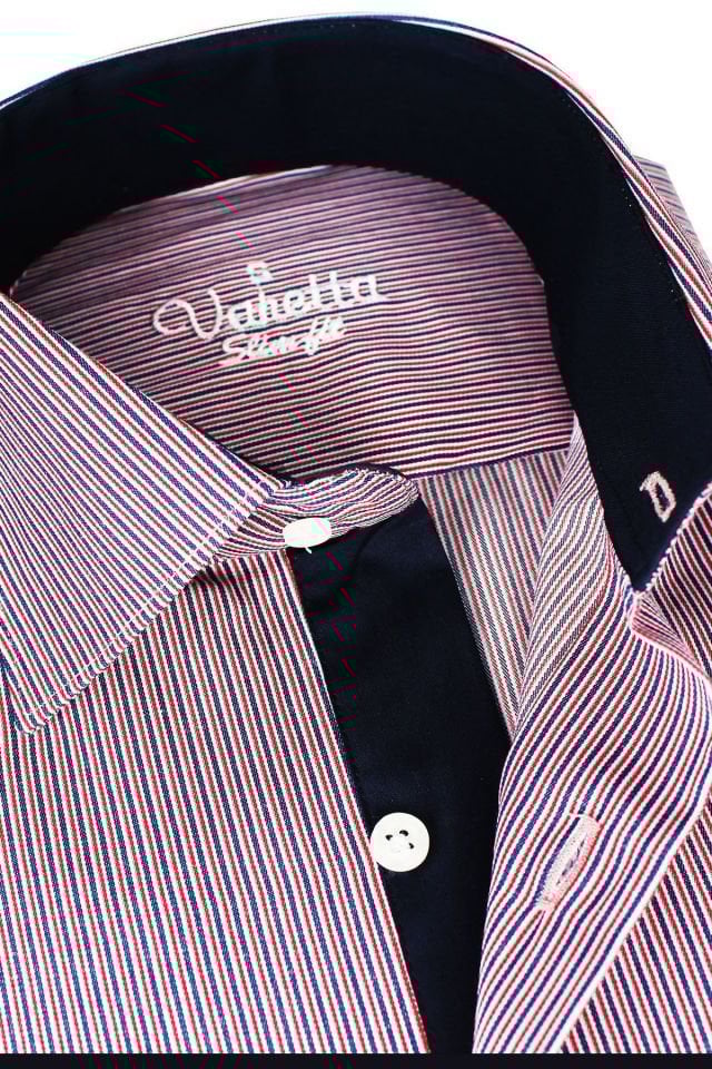 Erkek Kırmızı Slim Fit Çizgili Uzun Kollu Gömlek