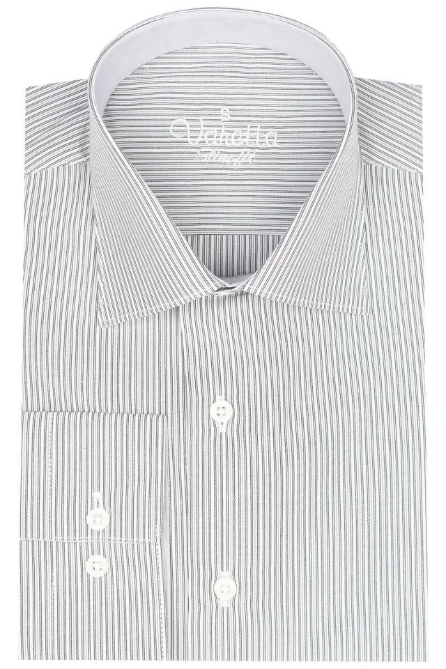 Erkek Gri Slim Fit Çizgili Uzun Kollu Gömlek