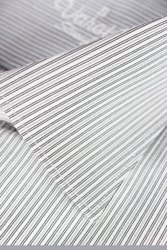 Erkek Gri Slim Fit Çizgili Uzun Kollu Gömlek