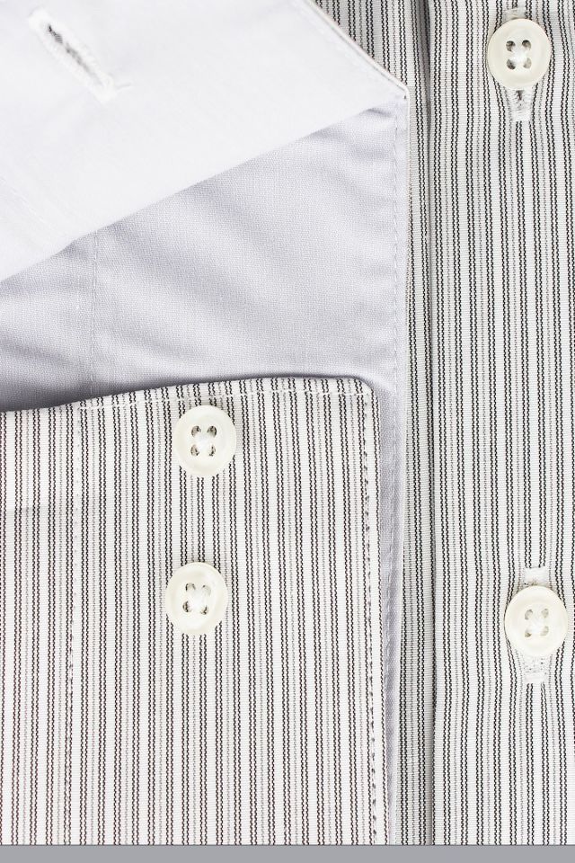 Erkek Gri Slim Fit Çizgili Uzun Kollu Gömlek