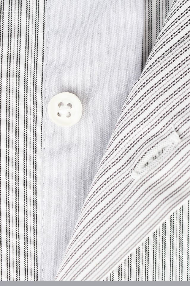 Erkek Gri Slim Fit Çizgili Uzun Kollu Gömlek