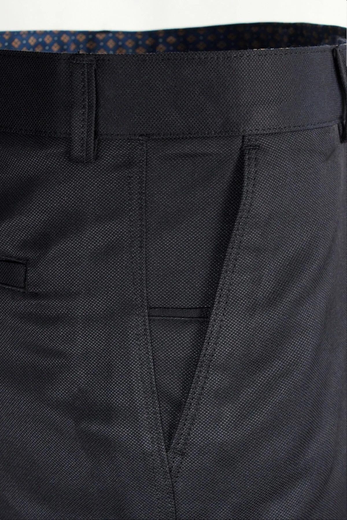 Varetta Erkek Siyah Armürlü Klasik Kesim Pamuklu Keten Pantolon