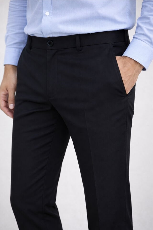 Varetta Erkek Siyah Keten Pantolon Armürlü Klasik Kesim Pamuklu Cepli