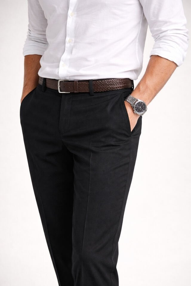 Varetta Erkek Siyah Keten Pantolon Armürlü Klasik Kesim Pamuklu Cepli